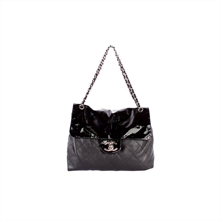 CHANEL Black Lamb Patent Maxi Soft Flap Bag Rare For Sale at 1stDibs
