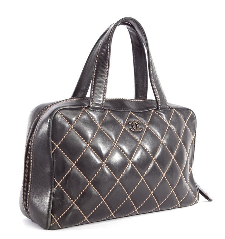 CHANEL Black Quilted Leather Large Surpique Tote Bag