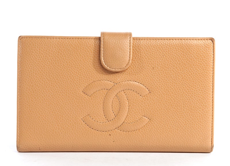 CHANEL Beige Caviar Leather French Purse Wallet