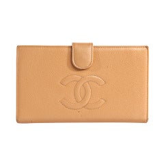 CHANEL Beige Caviar Leather French Purse Wallet