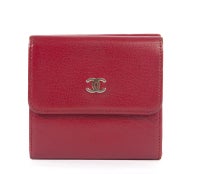 CHANEL Red Caviar Leather Porte Monnaie French Wallet