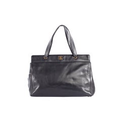 CHANEL Black Leather Vintage Cerf Executive Tote Bag