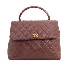 CHANEL Washed Caviar Diamond Quilted Kelly Bag Marron