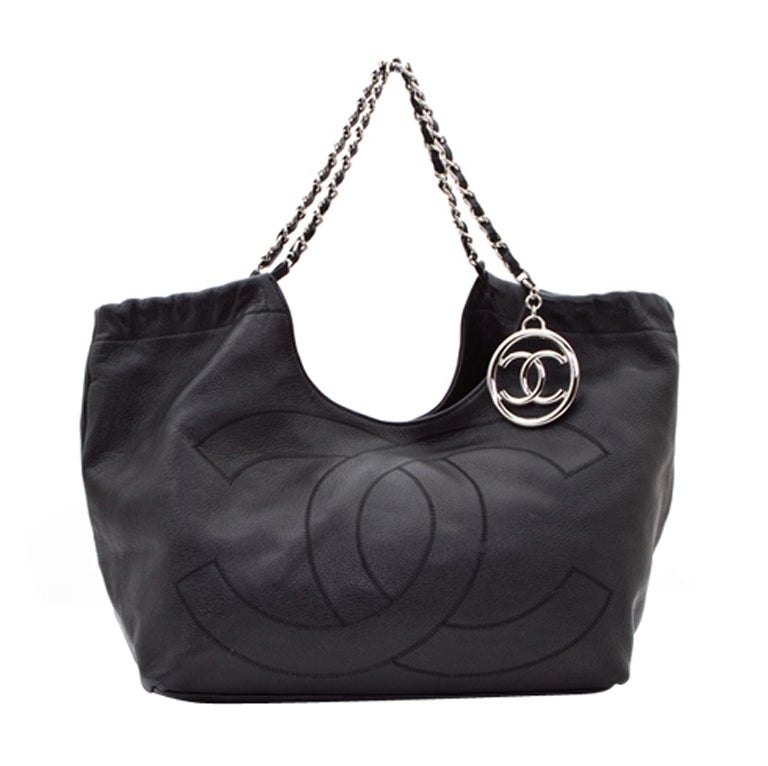 CHANEL Black Caviar Leather Coco Cabas Large Bag For Sale