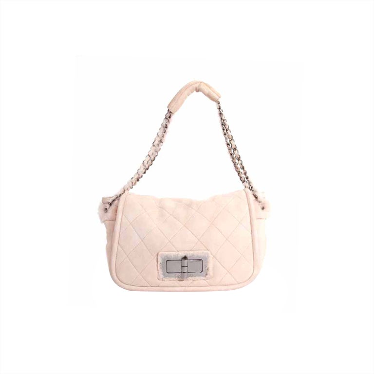CHANEL Suede & Shearling Mademoiselle Flap Shoulder Bag For Sale