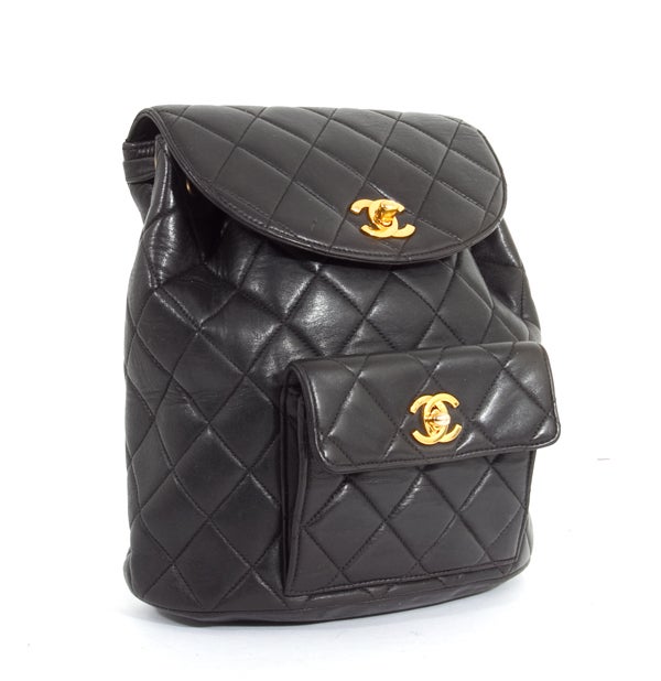CHANEL Black Lambskin Classic Coco Quilted CC Backpack Bag