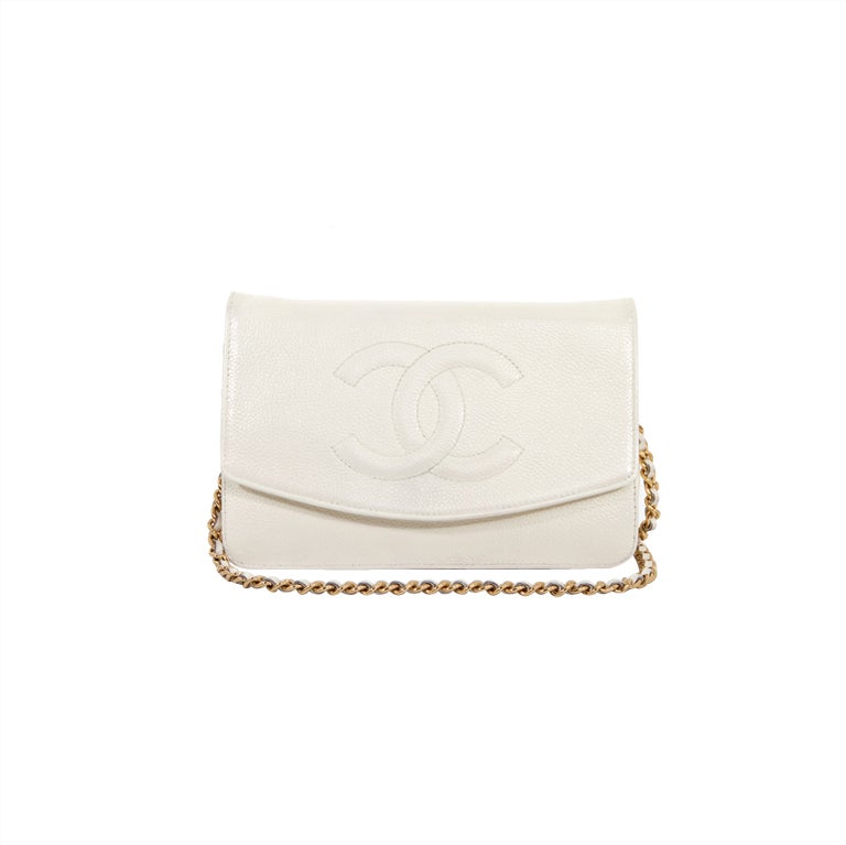 CHANEL CC Logo Leather Timeless Wallet On Chain Metallic Green