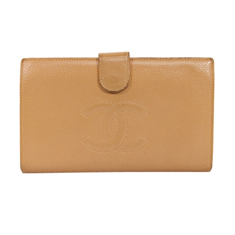 CHANEL Tan Caviar Leather French Medium Wallet For Sale