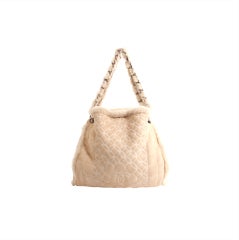CHANEL Ivory Beige Quilted Leather Suede Shearling Bag