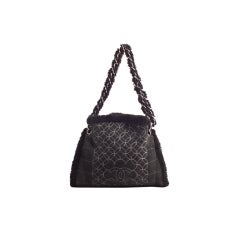 CHANEL Black Quilted Leather Suede Shearling Bag