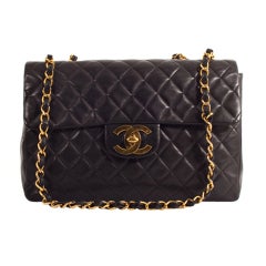 CHANEL CC Authentic JUMBO Black Lambskin Flap Leather Bag