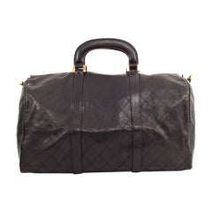 CHANEL Black Diamond Quilted Lambskin Duffel Bag Travel Tote