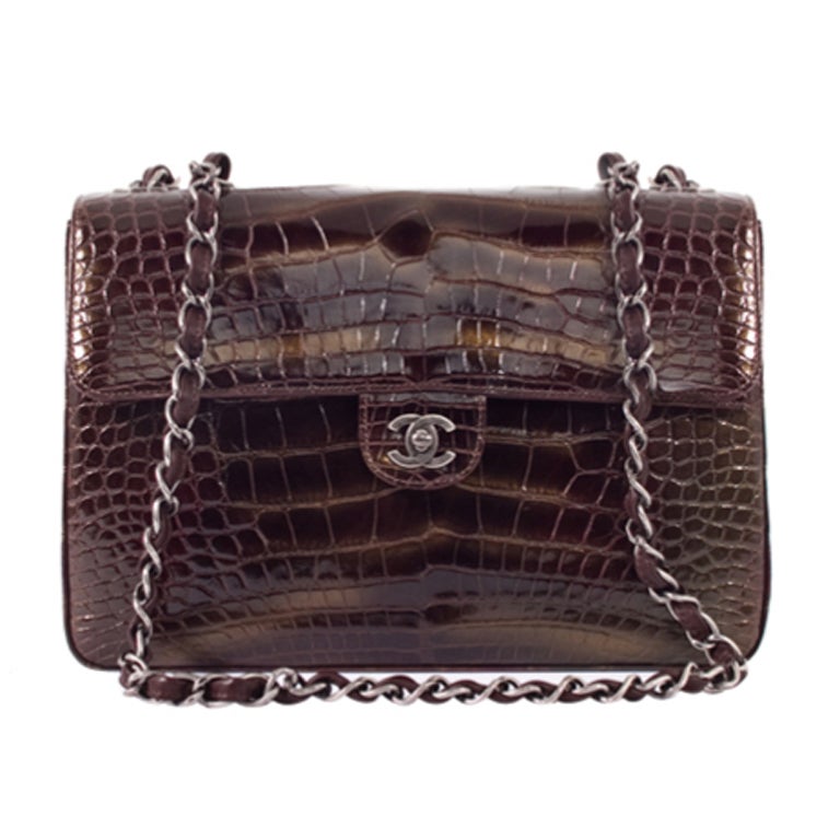 CHANEL Bordeaux Alligator Jumbo Flap Iconic 
Rare Bag