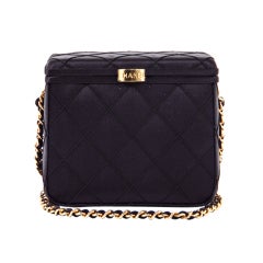 CHANEL Black Satin Evening Box Bag Purse Chain Strap