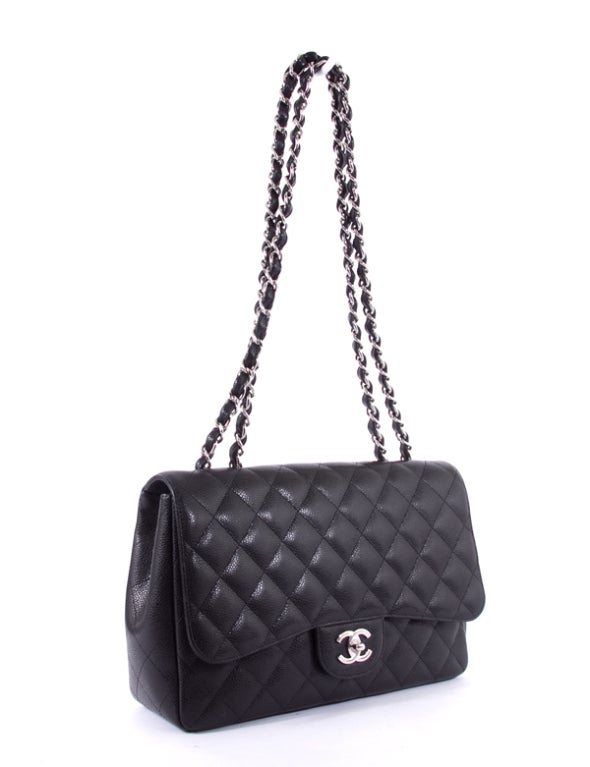 CHANEL Black Leather Large Classic Flap Bag CC