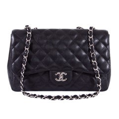 CHANEL Black Leather Large Classic Flap Bag CC