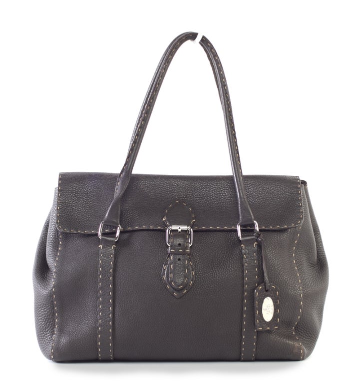 FENDI Linda Pebbled Chocolate Brown Purse Bag