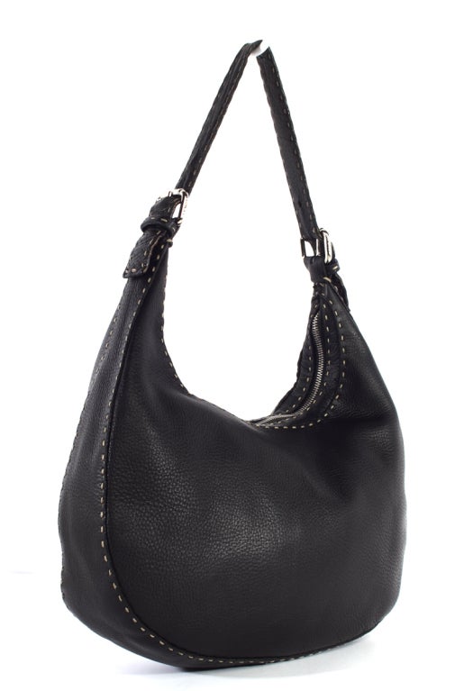 Women's FENDI Black Selleria Leather Hobo Shoulder Bag For Sale