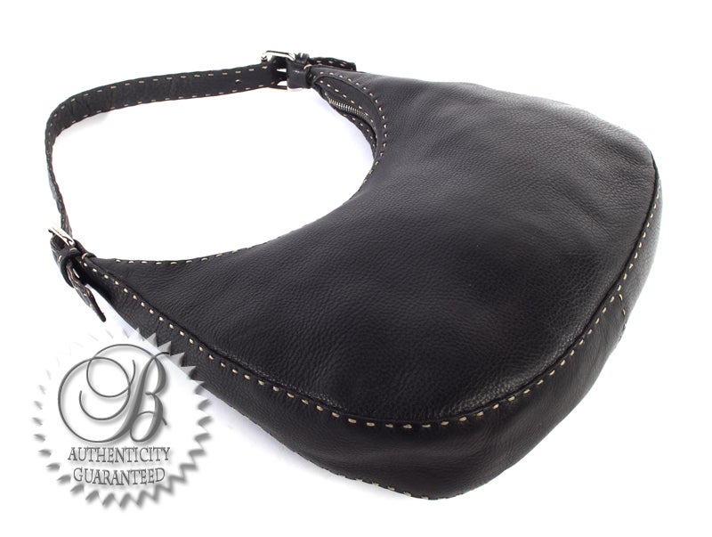 FENDI Black Selleria Leather Hobo Shoulder Bag For Sale 1
