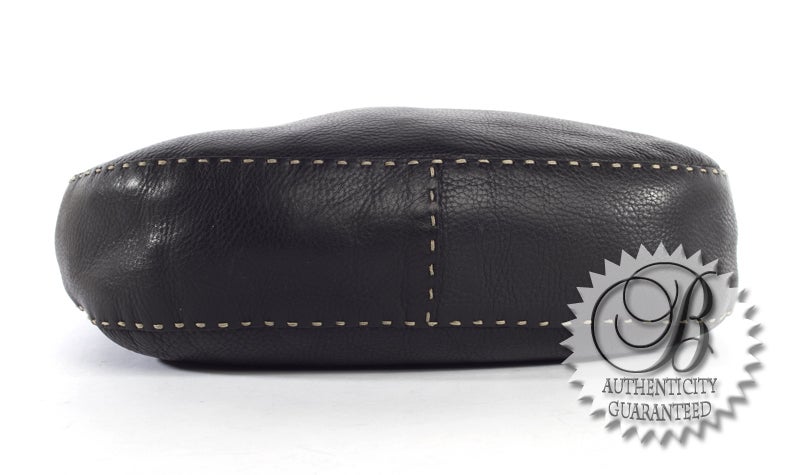 FENDI Black Selleria Leather Hobo Shoulder Bag For Sale 2