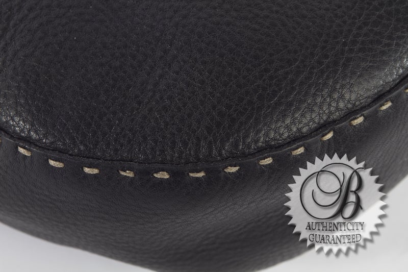 FENDI Black Selleria Leather Hobo Shoulder Bag For Sale 3