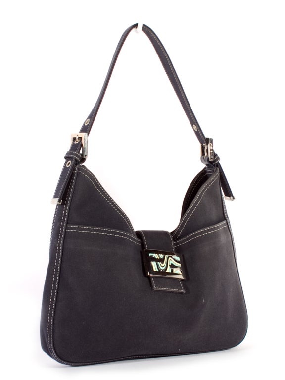 FENDI Navy Classic Canvas Hobo Zucco Buckle Bag