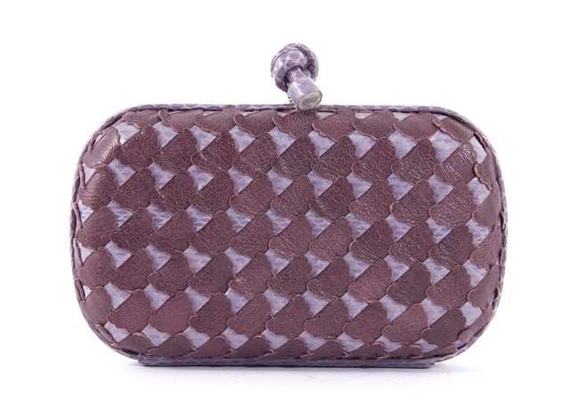 BOTTEGA VENETA Eggplant Ayers Snakeskin Chevre Leather KNOT Clut