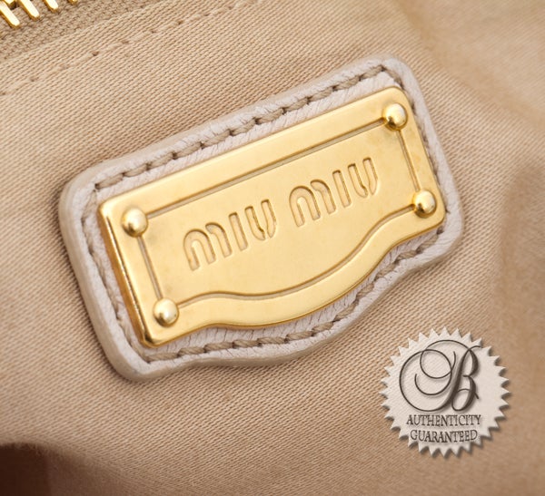 MIU MIU Napa Beige Leather Large Patchwork Tote Bag For Sale 4