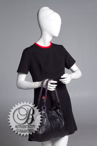 PRADA Cervo Luxe Metallic Black Leather Dual Chain Strap Bag For Sale 7