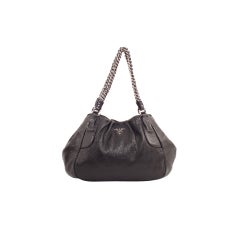 PRADA Cervo Luxe Metallic Black Leather Dual Chain Strap Bag