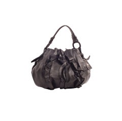 PRADA Black Soft Ruffles Large Shoulder Bag
