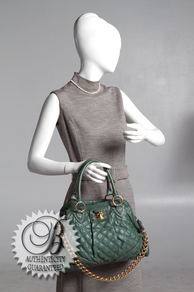 MARC JACOBS Green Quilted Alyona Tote Bag For Sale 4