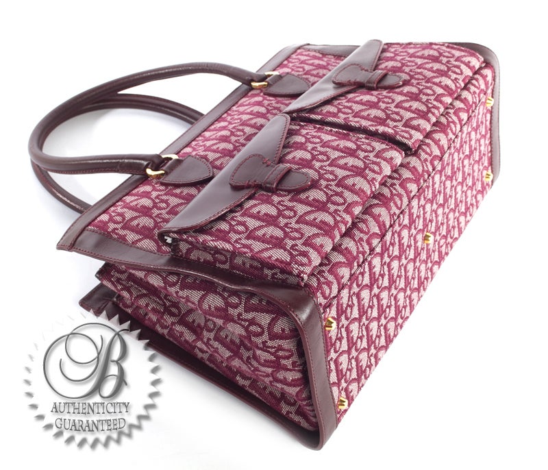 Women's CHRISTIAN DIOR Red Burgundy Monogram Satchel Bag For Sale