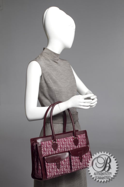 CHRISTIAN DIOR Red Burgundy Monogram Satchel Bag For Sale 6