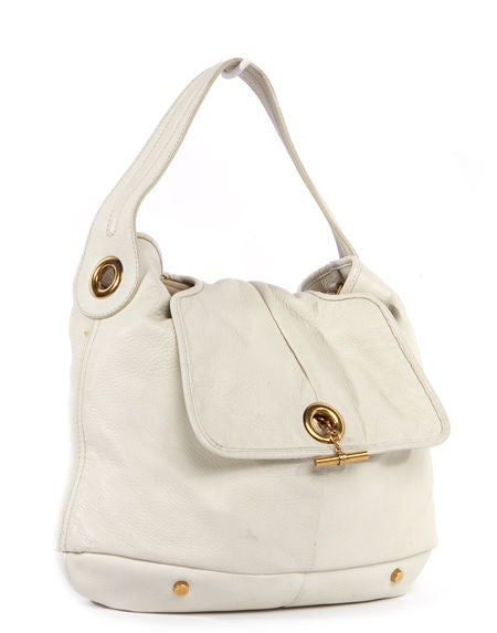 YSL YVES SAINT LAURENT Ivory Rive Gauche Hobo Y Flap Bag