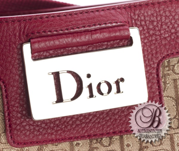 CHRISTIAN DIOR Beige w Red Trim Monogram Pochette Bag For Sale 1