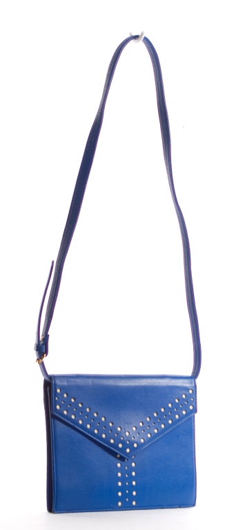 Women's YSL Yves Saint Laurent Azur Blue Y Clutch Crossbody Bag