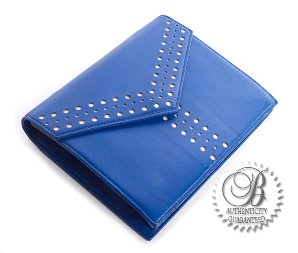 YSL Yves Saint Laurent Azur Blue Y Clutch Crossbody Bag 1