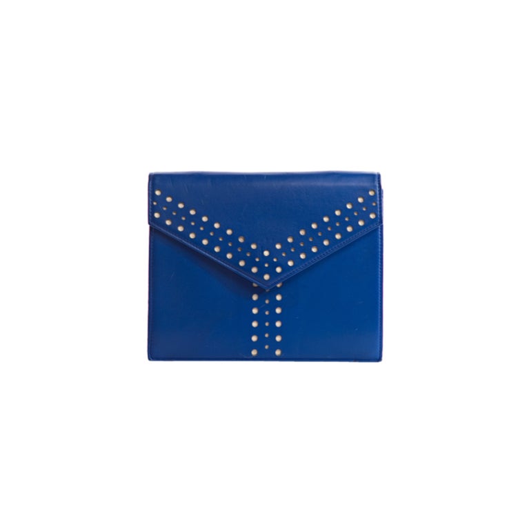 YSL Yves Saint Laurent Azur Blue Y Clutch Crossbody Bag