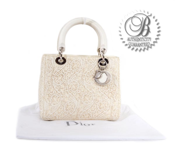 CHRISTIAN DIOR Classic Lady Dior Ivory Lace Bag 7