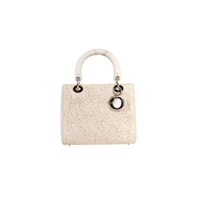 CHRISTIAN DIOR Classic Lady Dior Ivory Lace Bag