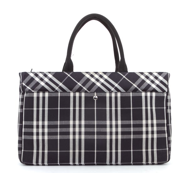 BURBERRY Large Black Nova Check Plaid Shopper Tote