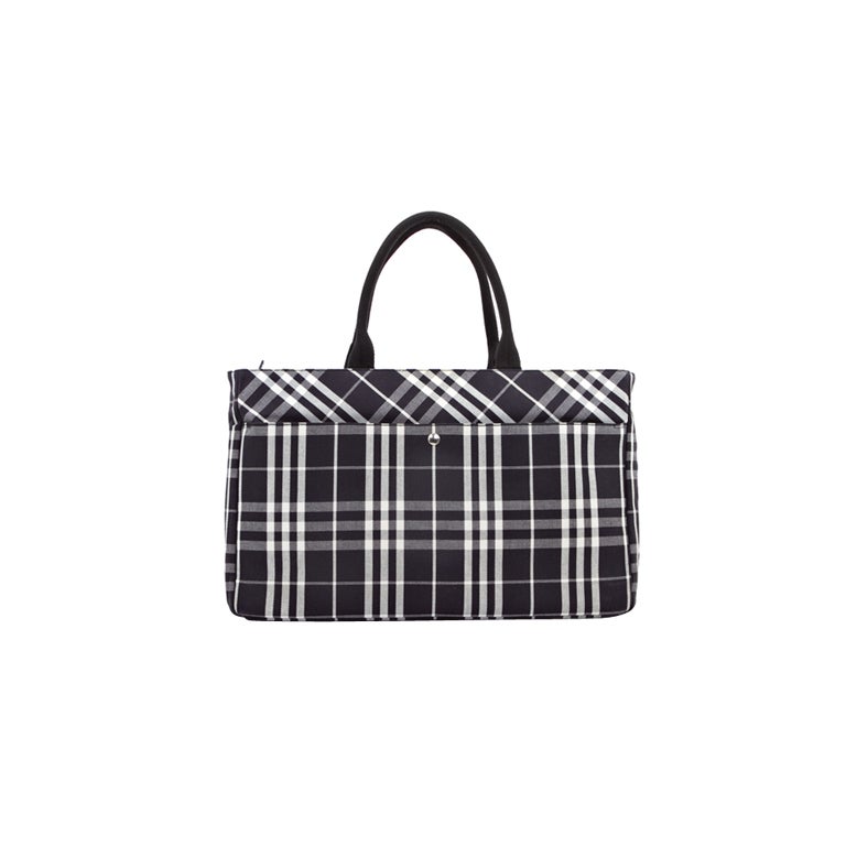 BURBERRY Large Black Nova Check Plaid Shopper Tote For Sale
