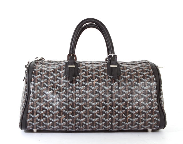 This is an authentic GOYARD Black Brown Classic Croisere 35 Large Doctor Bag. It is done in signature black and brown chevron print with yellow canvas interior lining. This bag features dual rolled black leather handles, shiny silver hardware, a