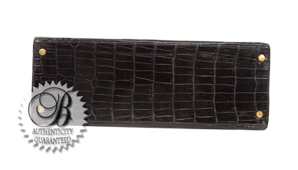 HERMES Black Porosus Crocodile 32 cm Kelly Bag Authentic For Sale 1