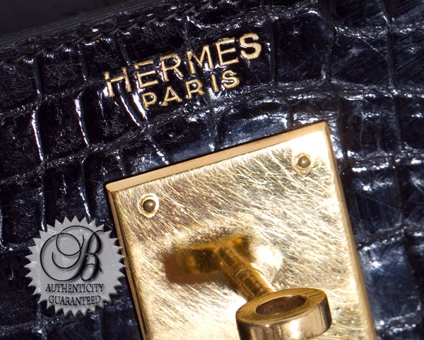 HERMES Black Porosus Crocodile 32 cm Kelly Bag Authentic For Sale 6