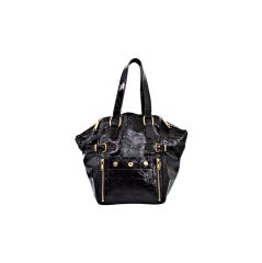 YSL Yves Saint Laurent Black Small Downtown Patent Tote Bag