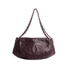 CHANEL Chocolate Brown Half Moon Hobo Shoulder Bag