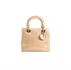 CHRISTIAN DIOR Beige Patent Leather Lady Dior Cannage Bag