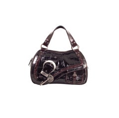 CHRISTIAN DIOR Croc-Stamped Patent Leather Gaucho Bag